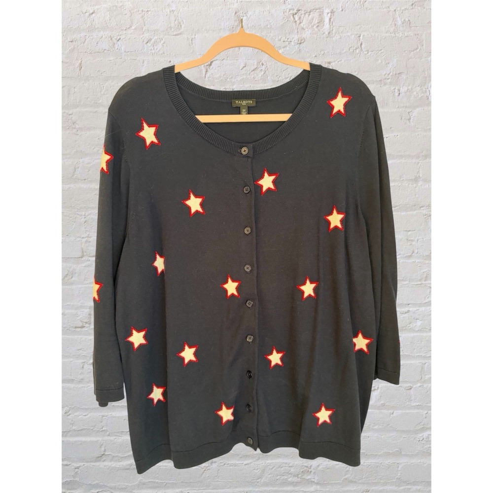Talbots Cardigan Sweater Womens Plus 2X Navy Star Button Cardigan Patriotic USA